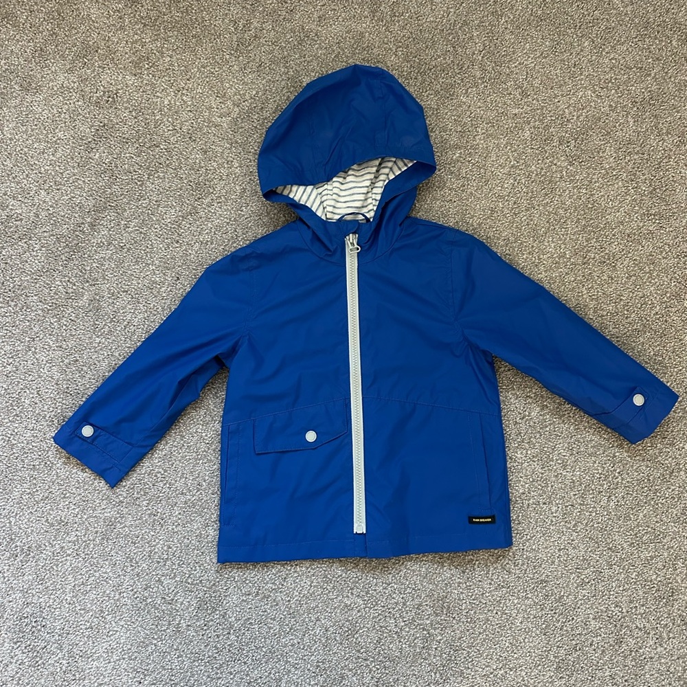 Zara size 2/3 Blue Rain Jacket with Striped Lining